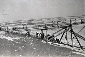 A view of the work done to strengthen the levee slope of the irrigation channel in the “Karl Liebknecht” collective farm, Gmelinskiy Kanton, 1937.